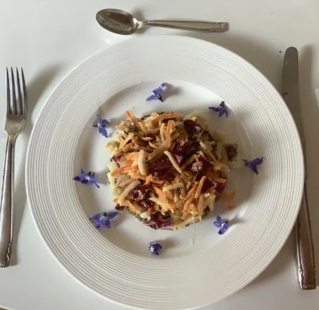 Salade protéinée colorée sur assiette